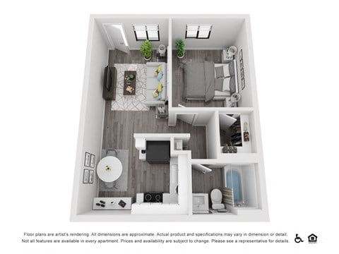 Floor plan for 1 bed, 1 bath, 650 sqft